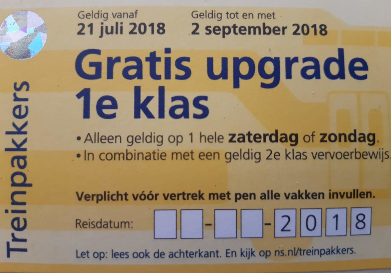 Treinpakkers Gratis upgrade 1e klas (weekend)