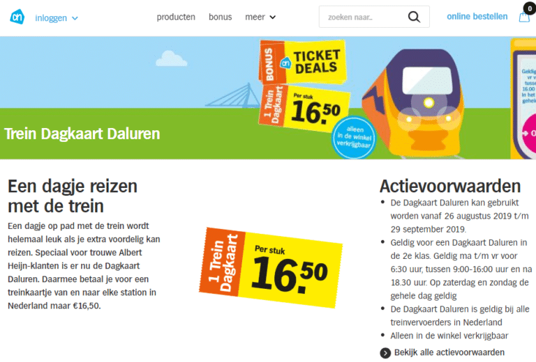AH treinkaartjes: Dagkaart € 16,50